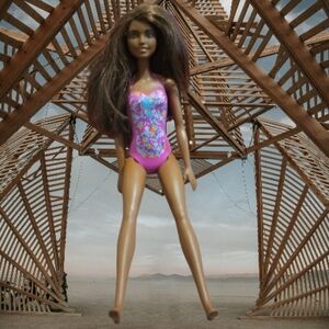 Barbie African American Barbie Pink Floral Swimsuit Doll Painted Bathingsuit